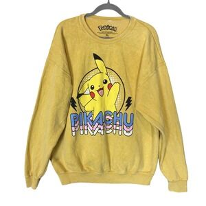 Pokémon Sweatshirt Mens XL Yellow Pikachu Graphic Crewneck Fleece Pullover Anime